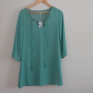 Honey Belle Green shift tassel dress small